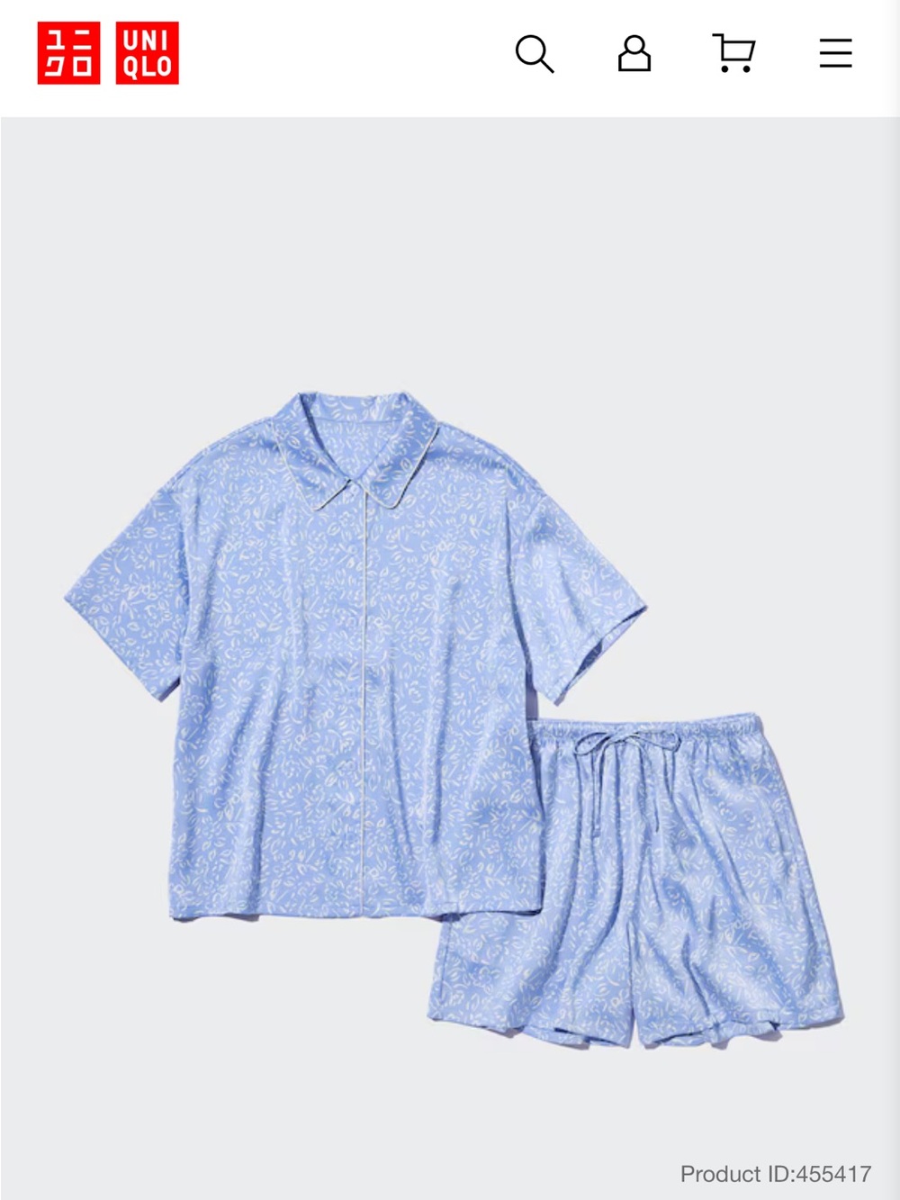 UNIQLO Kids Light Blue Floral Short-Sleeve Pajama Set